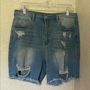 Distressed Blue Jean Shorts High-Waisted 1X